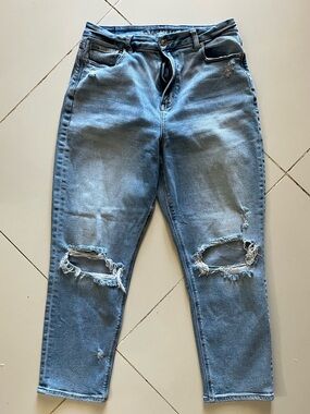American Eagle Outfitters Women's Straight Leg Ripped Blue Jeans